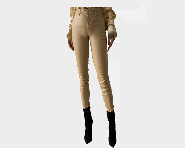 2. Sahara Taupe Vegan-Leather jeans - The Park Avenue