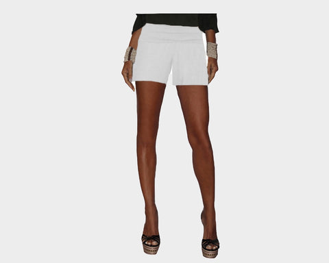 58 White Linen Stretch Foldable Waist Shorts- The Cap d’ Antibes