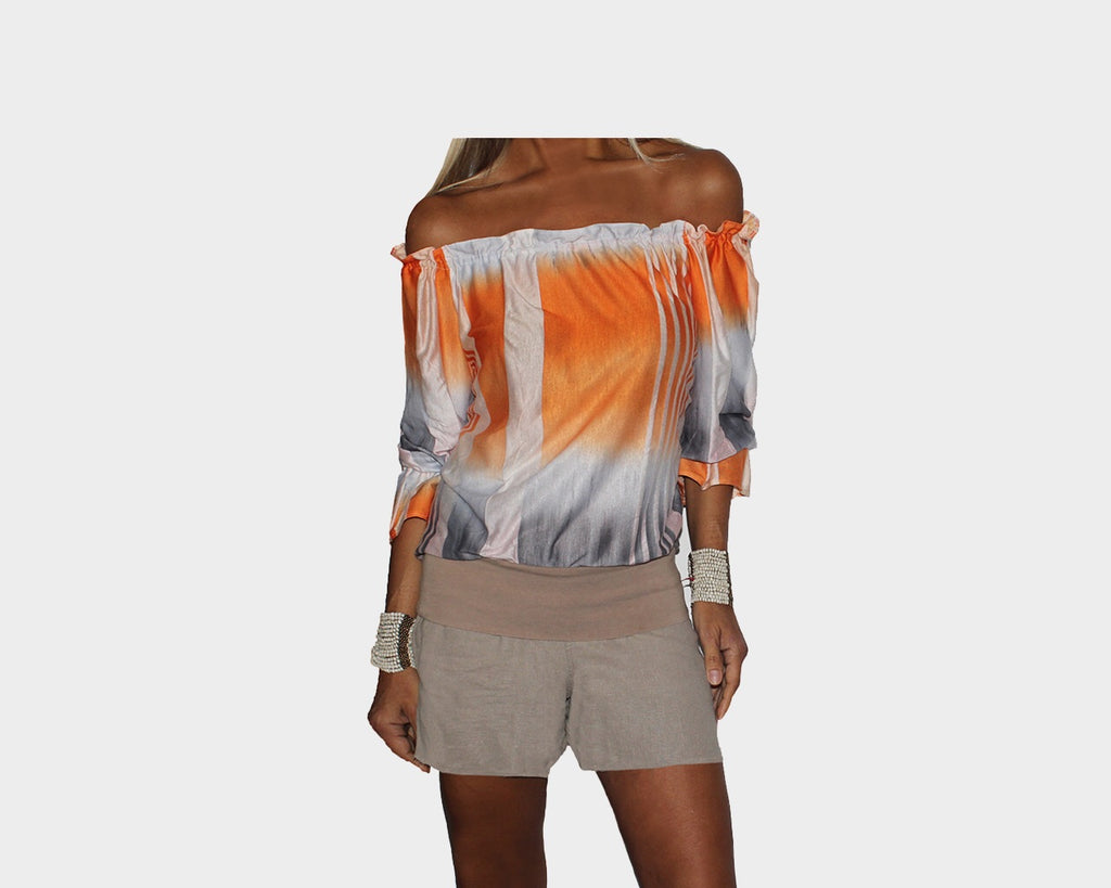 Tangerine Ombre Linen Poly Blend Off the Shoulder top - The Ibiza