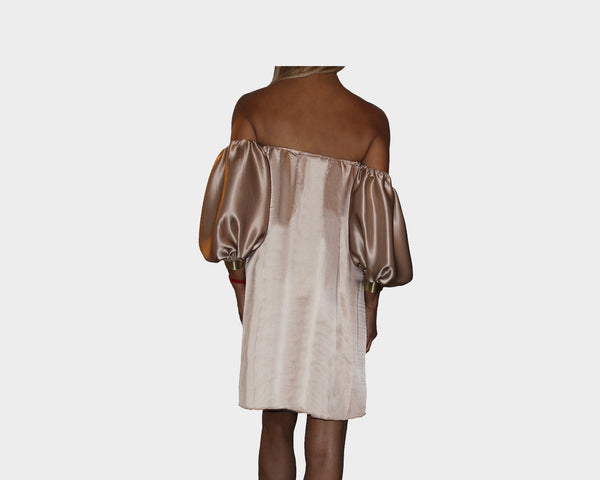 9.2 Golden Taupe Italian Silk Off the shoulder dress - The Milano