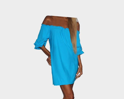 Turquoise Off Shoulder Dress - The Ibiza