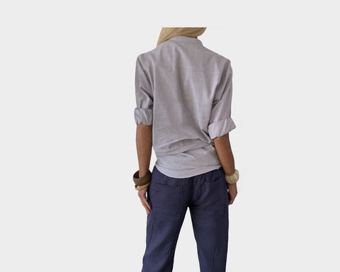 1. Pale Blue Gray Linen Long Sleeve Shirt - The St. Barts