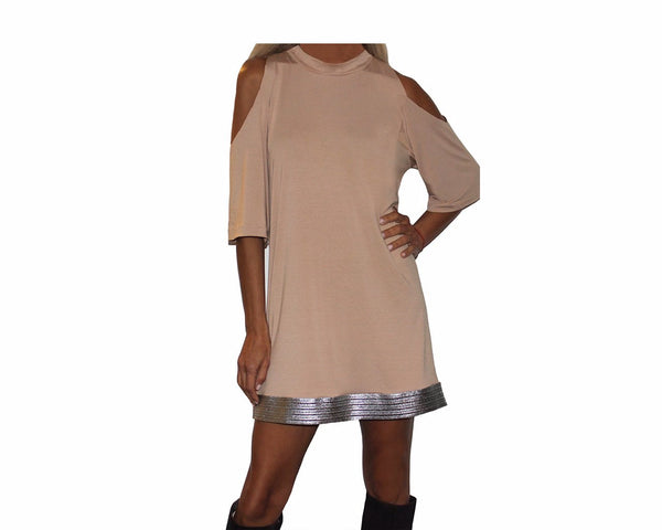 9.2 Taupe Cold Shoulder Short Dress - The St. Barth