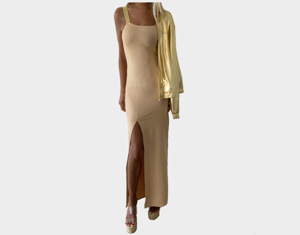 B. Taupe and Gold High Slit Dress - The Santorini