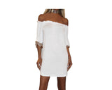 Two Tone White & Taupe Off Shoulder Dress - The Ibiza