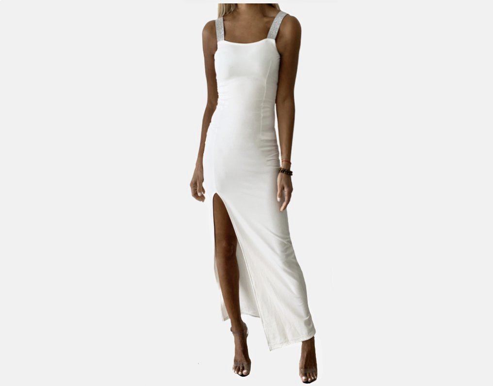 B. White & Silver High Slit Dress - The Santorini