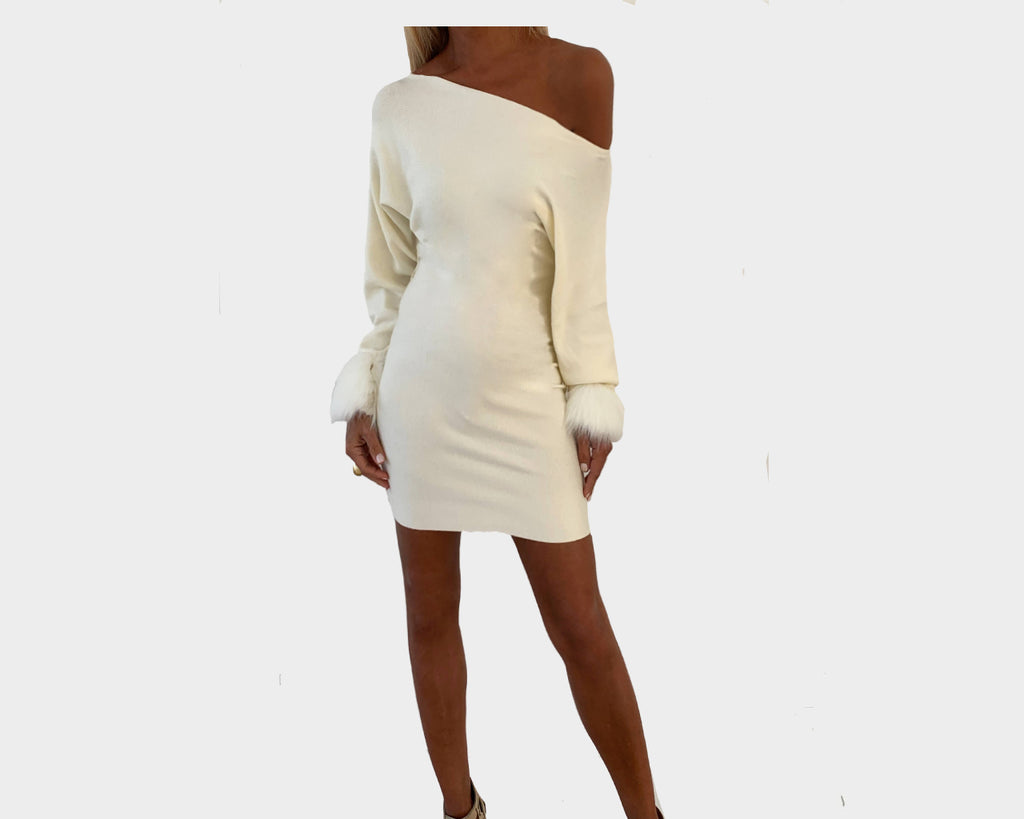 5 Blanc Cassé Knit Off The Shoulder Dress - The Park Avenue